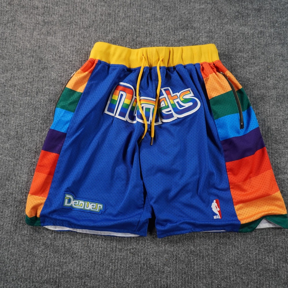 NBA Denver Nuggets Basketball Shorts Mens Medium Blue Rainbow Skyline Retro Mesh